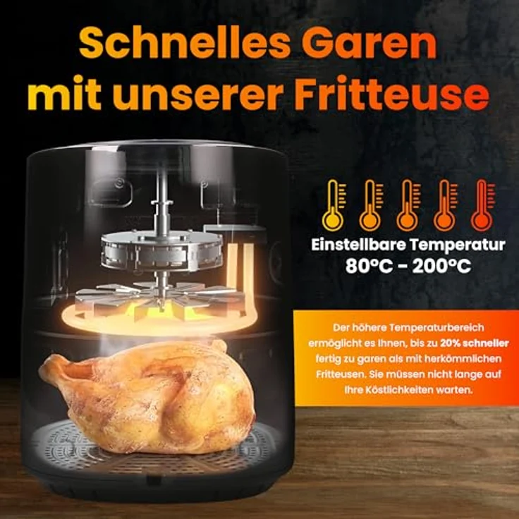EXTRALINK 1300W Airfryer 4L - Heißluftfritteuse mit 8 Kochfunktionen, LED-Touchscreen - 90% Weniger Fett, Weiß – Bild 3