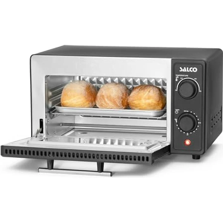 Salco Mini-Backofen MB-9001, 700W, Kapazität 9 Liter, Grill, Timer, Abschaltautomatik, Alu-Backblech und Rost, Toasten, Grillen, Überbacken, Großes Sichtfenster, schwarz-matt – Bild 3