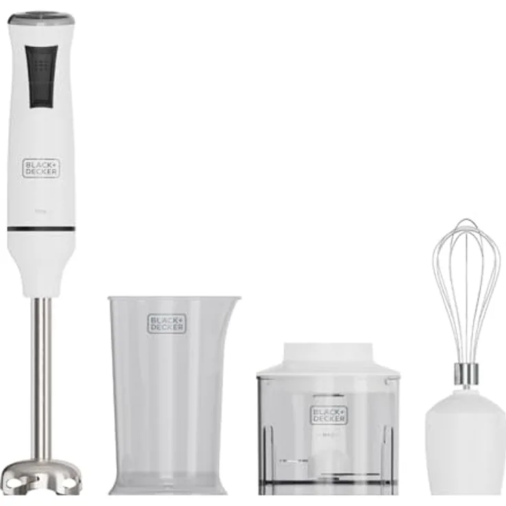 Black+Decker Stabmixer BXHBA750E | 750W | 20 einstellbare Geschwindigkeiten | Turbo-Funktion | Edelstahlklingen | Anti-Splash-Design | BPA-frei | Zubehör spülmaschinenfest