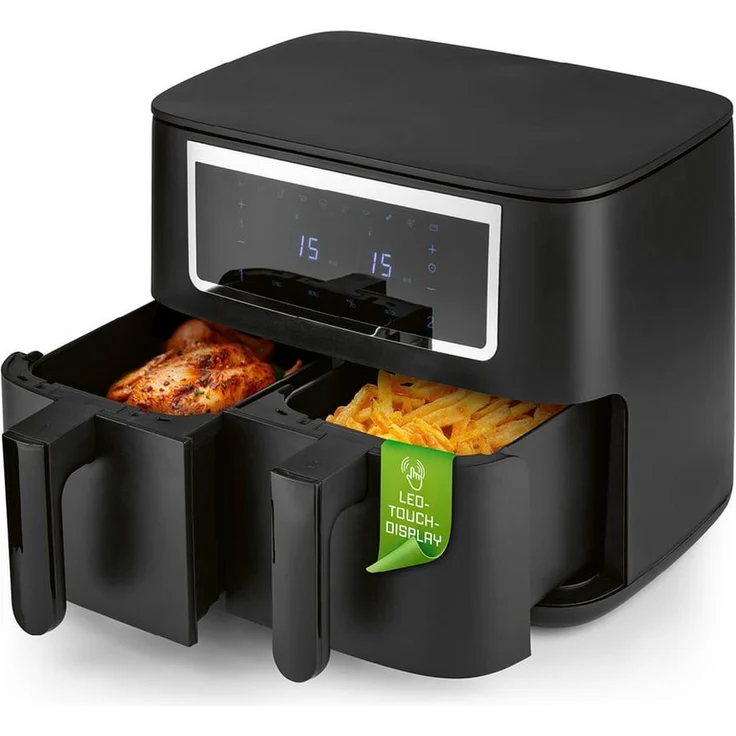 GOURMETmaxx Heißluftfritteuse Doppelkammer 2 x 4 L, Synchro-Garzonen Airfryer, Fritteuse mit Touchscreen,  2 Kammern & 10 Programmen – Bild 1