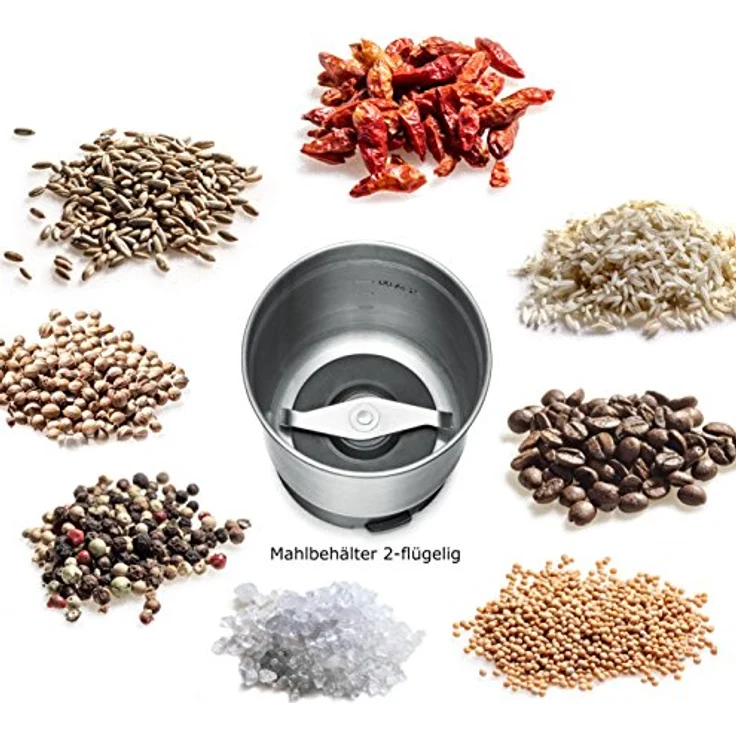 ROMMELSBACHER Gewürz und Kaffee Mühle EGK 200 - 2 Edelstahlbehälter mit Schlagmesser & Spezialmesser, Füllmenge 70 g, Mahlgrad über Mahldauer wählbar, auch für Pesto, Gewürze, Nüsse, Zucker, 200 Watt – Bild 3