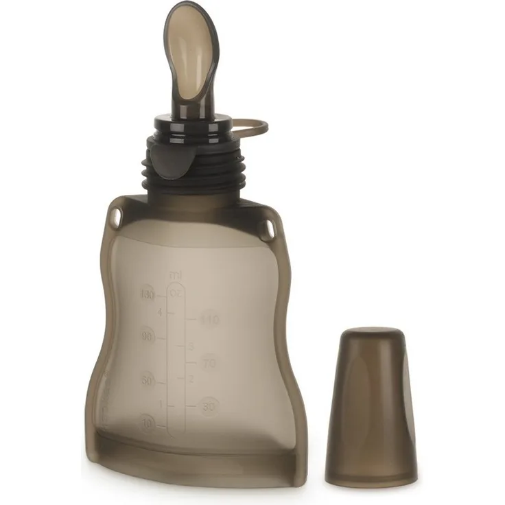 Haakaa Quetschie Trinkflasche mit Löffelaufsatz, 130 ml, wiederverwendbar, BPA- und PVC-frei