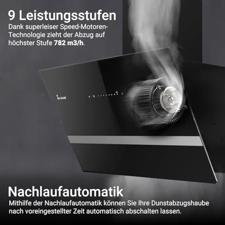 KKT KOLBE EASY6005SM Dunstabzugshaube 60 cm, 782 m³/h, kopffrei, Wandhaube, schwarz Glas, Smart WiFi App, RGBW-LED-Beleuchtung, energieeffizient A+++ – Bild 4