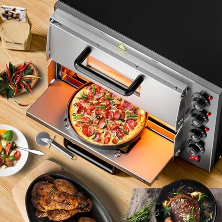 Wiltec 2-Etagen Pizza-Backofen 3000W mit Cordierit Stein für authentisch knusprige Pizzen, Edelstahl Design – Bild 2