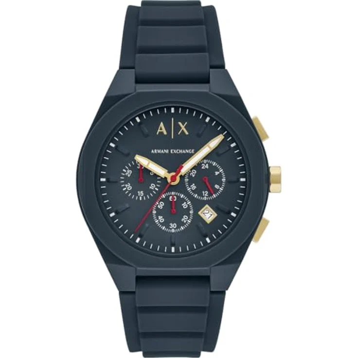 Armani Exchange Watch for Men, Chronograph Movement and 46mm Case Size with Stainless Steel and Blue Silicone Strap – Bild 1
