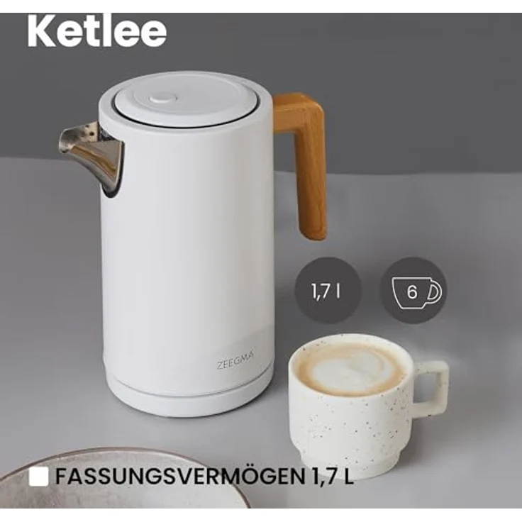Zeegma KETLEE 1,7 L Kabelloser elektrischer Wasserkocher für Tee und Kaffee, 2200 Watt, Edelstahl, Modernes elegantes Design – Bild 3