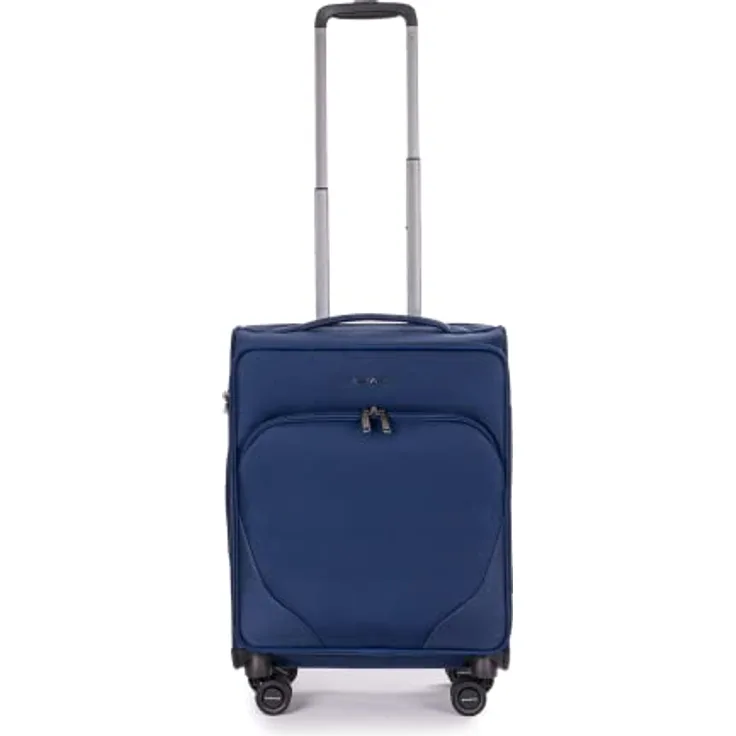 Stratic Mix Koffer Weichschale Reisekoffer Trolley Rollkoffer Handgepäck, TSA Kofferschloss, 4 Rollen, Erweiterbar, Größe S, Blau