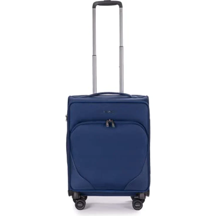 Stratic Mix Koffer Weichschale Reisekoffer Trolley Rollkoffer Handgepäck, TSA Kofferschloss, 4 Rollen, Erweiterbar, Größe S, Blau – Bild 1