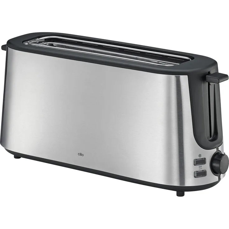 Cilio Toaster Classic Langschlitz, Edelstahl mit Brötchenaufsatz, 6 Bräunungsstufen, Aufwärm- und Auftaufunktion