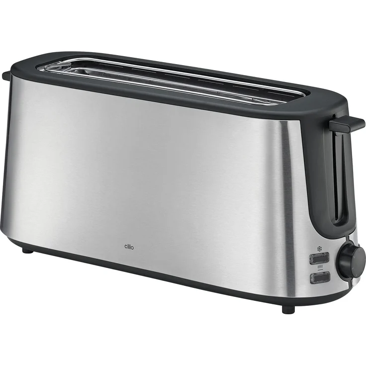 Cilio Toaster Classic Langschlitz, Edelstahl mit Brötchenaufsatz, 6 Bräunungsstufen, Aufwärm- und Auftaufunktion