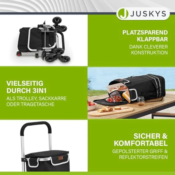 Juskys 3in1 Einkaufstrolley für Treppen - 56 L, modern & klappbar - Schwarz – Bild 3