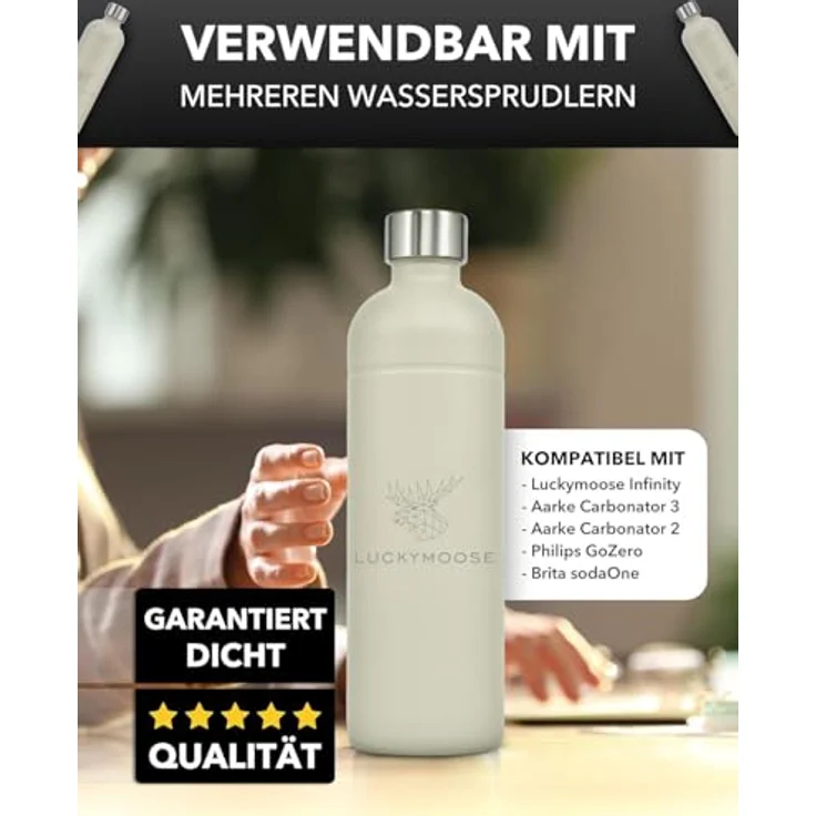 Luckymoose Wassersprudler Flasche Infinity, Edelstahl, spülmaschinenfest, 0,75-1,25 Liter, für Aarke Carbonator 3, Philips GoZero & Brita SodaOne – Bild 2
