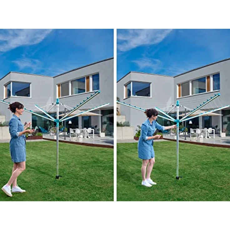 Leifheit Wäscheschirm Linomatic 500 Easy inkl. Schutzhuelle, Leineneinzug für saubere Wäsche, Wäschespinne mit Easy-Lift-System und Bodenhülse, 50m Leinenlänge für 5 Wäscheladungen  – Bild 5