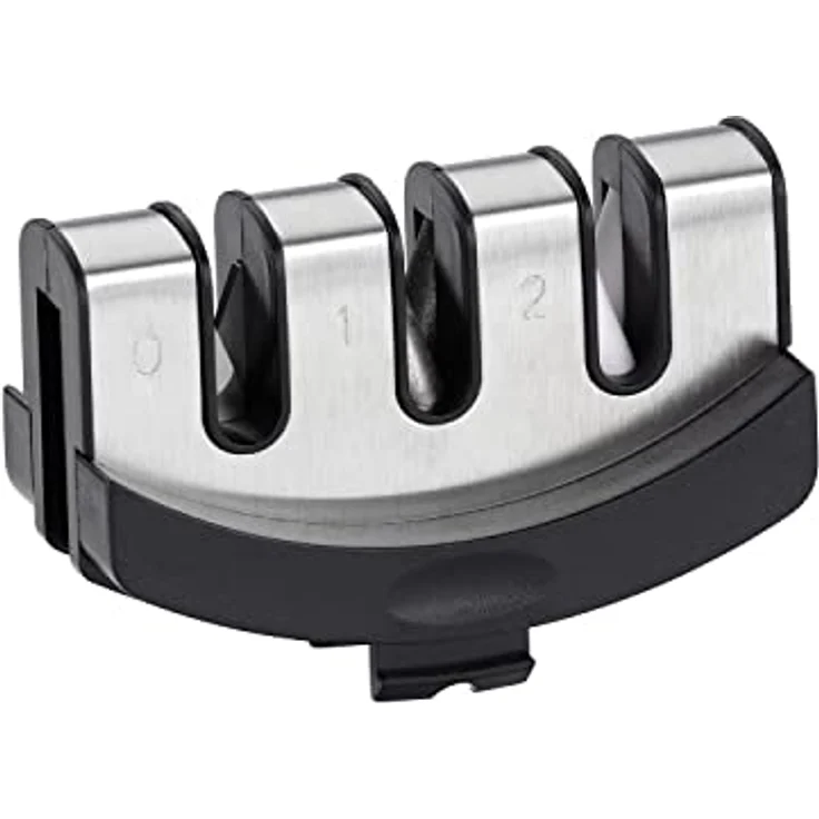 RÖSLE Messerschärfer, Hochwertiger Messerschleifer mit 3 Stufen für Küchenmesser, Wolframkarbid, Diamant und Keramik, Schleifkopf wechselbar, stabiler Stand, ergonomischer Griff – Bild 4