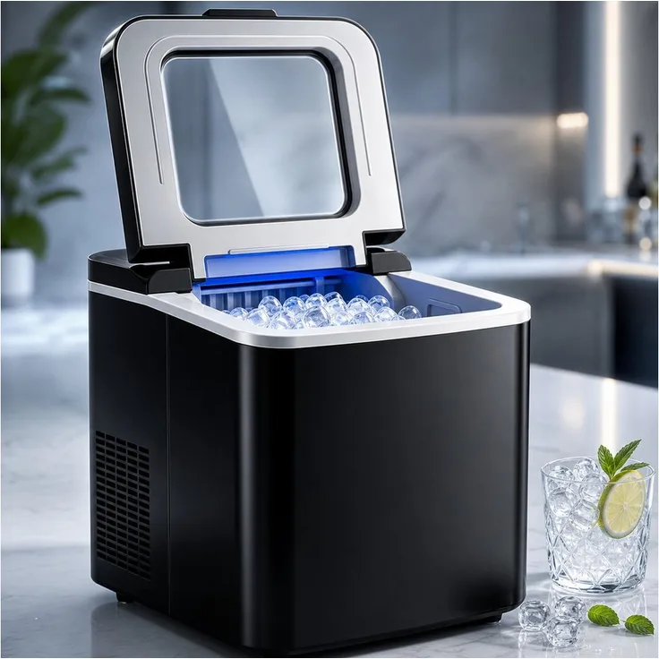 Nettlife Eiswürfelmaschine 12 kg/24h mit leistungsstarkem Kompressor, Selbstreinigend, kompakt für Zuhause und Bar, 2 Eiswürfelgrößen