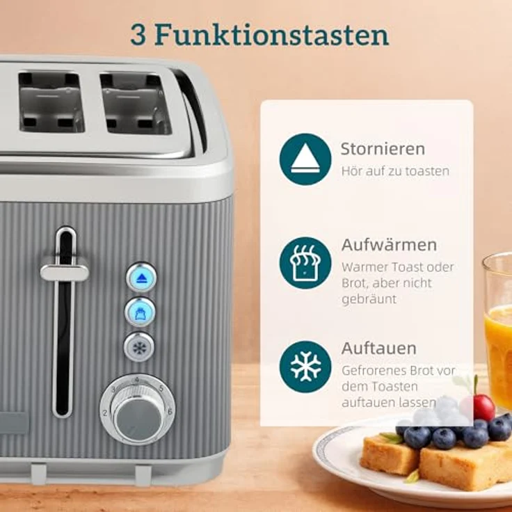 HOMCOM Wasserkocher-Toaster Set, 1,7L Wasserkocher und 4-Scheiben-Toaster in Grau/Silber, mit Thermostat und 7 Bräunungsstufen – Bild 8
