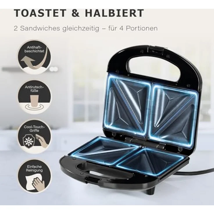 GOURMETmaxx Sandwichmaker mit LED-Kontrollleuchte, 750 W, Sandwich Toast Maker Panini Toaster Kontaktgrill – Bild 2