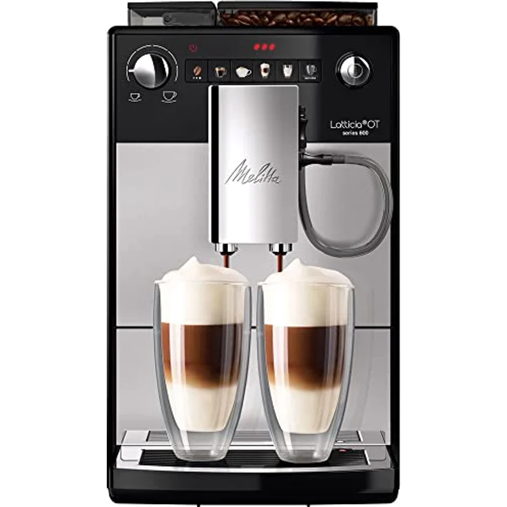 Melitta Latticia OT F300-101 Kaffeevollautomat mit LATTEperfection Milchsystem, flüsterleisem Mahlwerk, One Touch Funktion und XL Wassertank und – Bohnenbehälter,1,5l, silber, Silber/Schwarz – Bild 1