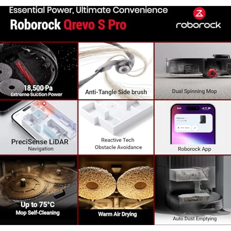 Roborock Qrevo S Pro, Staubsauger-Roboter mit 18.500 Pa Saugkraft, intelligentem Hinderniserkennungssystem und Selbstreinigungsdock – Bild 2