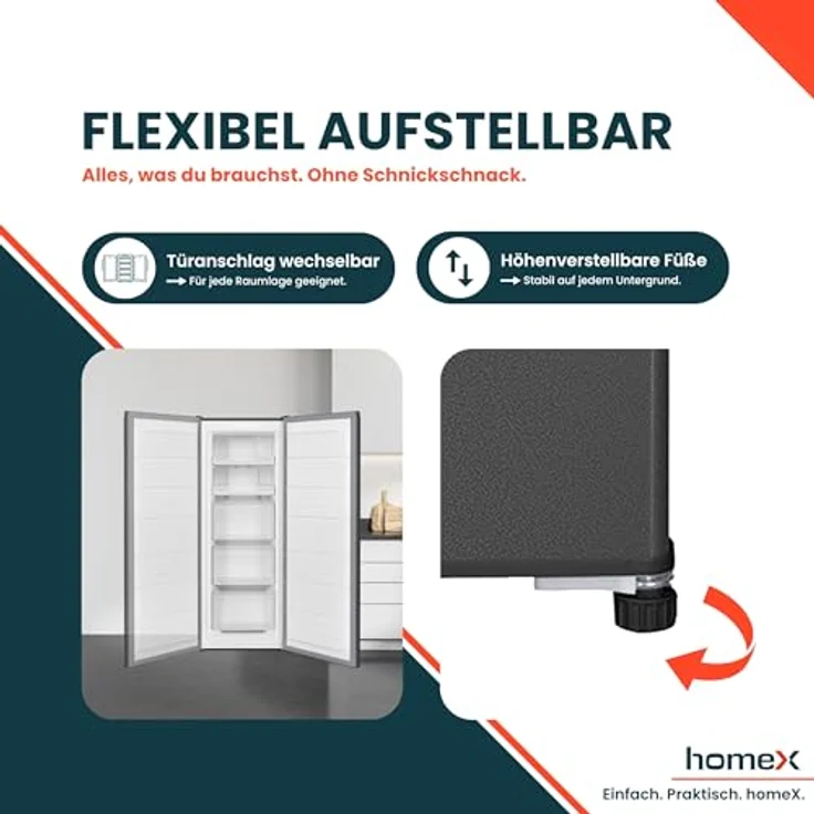 homeX FSN1611E-S Gefrierschrank No Frost, 161L Nutzinhalt, 4-Sterne Gefrierleistung, Super-Frost-Funktion, silber – Bild 8
