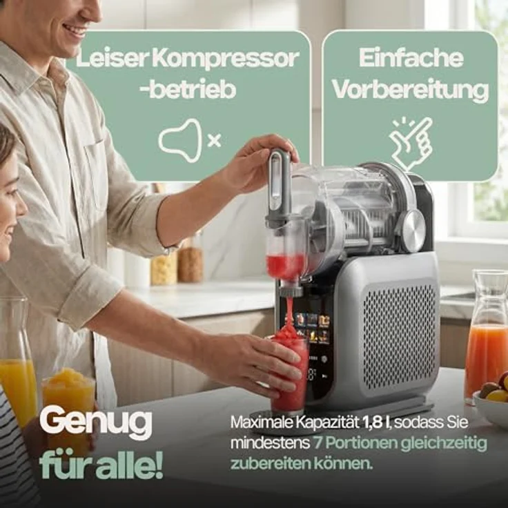 4Swiss SM026, Selbstkühlende Eismaschine mit Kompressor, 1,8 l Fassungsvermögen, 7 Programme für Milchshakes, Sorbet und Slush, automatischer Spülzyklus – Bild 5