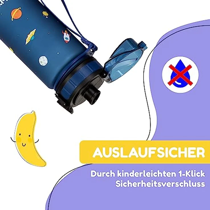 schmatzfatz Kinder Trinkflasche 400ml, Sport für Schule Kindergarten, 1-Klick Verschluss, Geschmacksneutrale Wasserflasche, Auslaufsicher mit Fruchteinsatz, BPA-Frei – Bild 2
