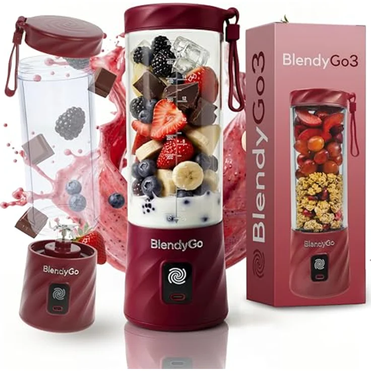 BlendyGo 3 Tragbarer Mixer, 550 ml Smoothie Maker mit PulseMotion & BlendPro, kabellos, zerkleinert Eis und Obst, BPA-frei, Burgunderrot – Bild 1