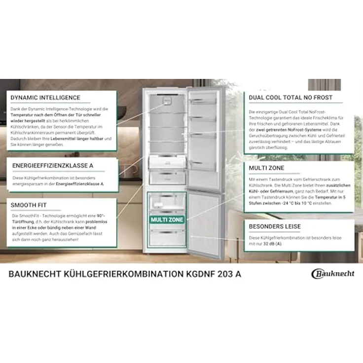 Bauknecht KGDNF 203 A, Kühl-Gefrier-Kombination mit 249 l Kühlvolumen, No Frost-Funktion und 32 dB Geräuschpegel – Bild 3