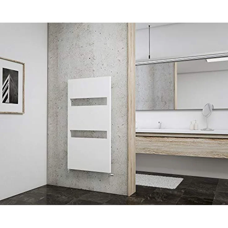 Schulte Bad-Heizkörper Turin, 114 x 60 cm, 438 Watt Leistung, Mittelanschluss und beidseitig von unten, Alpinweiß, Handtuchhalter-Funktion, EP113560 04 – Bild 4