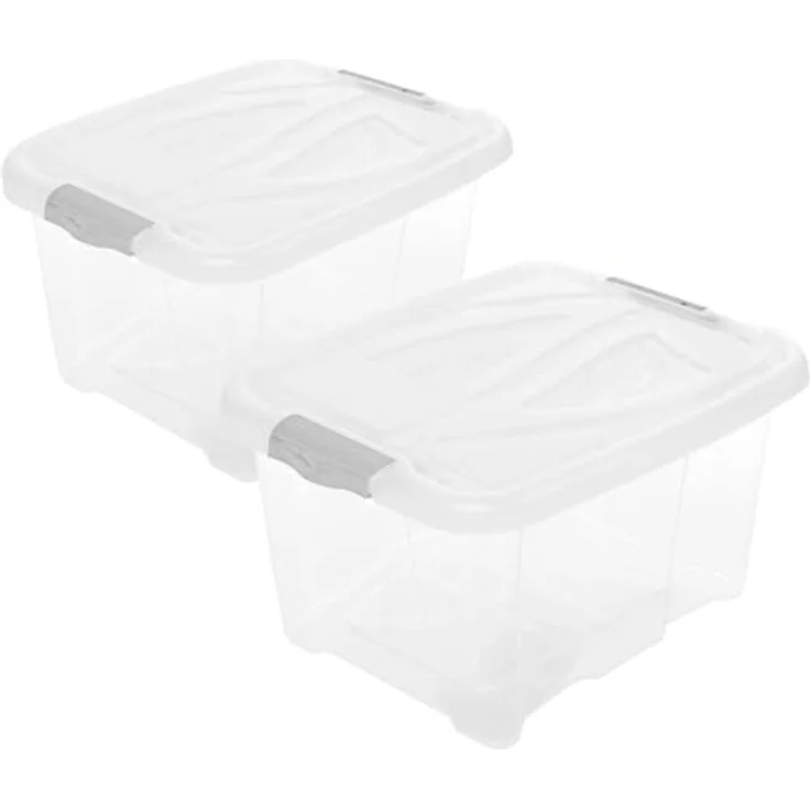 2friends 2er Set Aufbewahrungsbox mit Deckel 30 Liter 2 Stück Plastikbox aus lebensmittelecht Kunststoff mit Clip-Deckeln Stapelbar Transparent, Made in EU – Bild 1