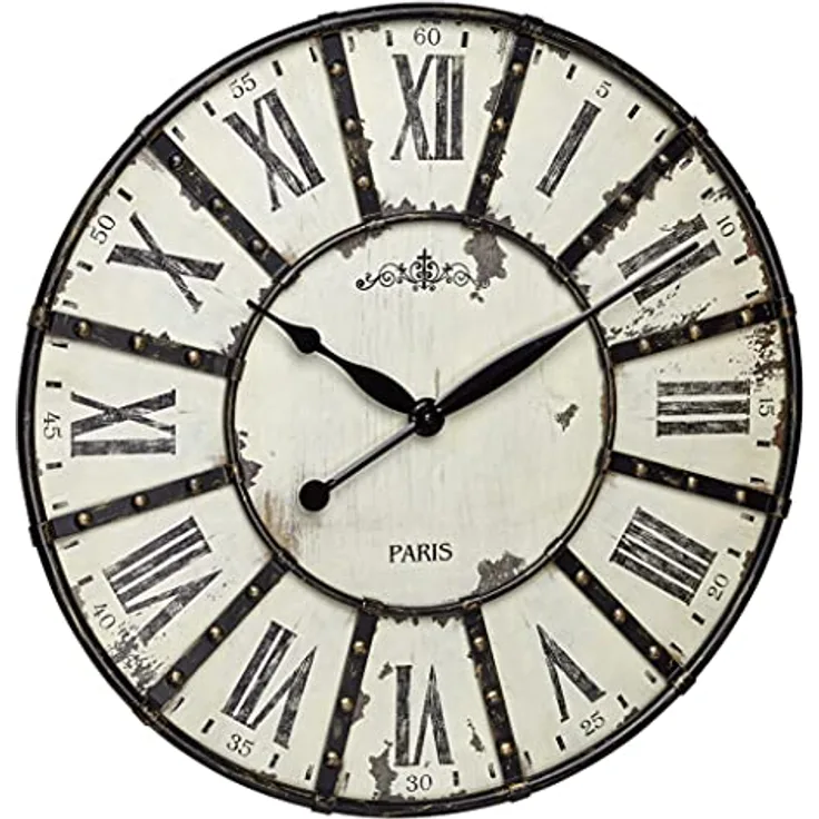 TFA Dostmann Vintage XXL Wanduhr, 60.3039.02, aus Metall, 57cm, analog, schwarz / weiß
