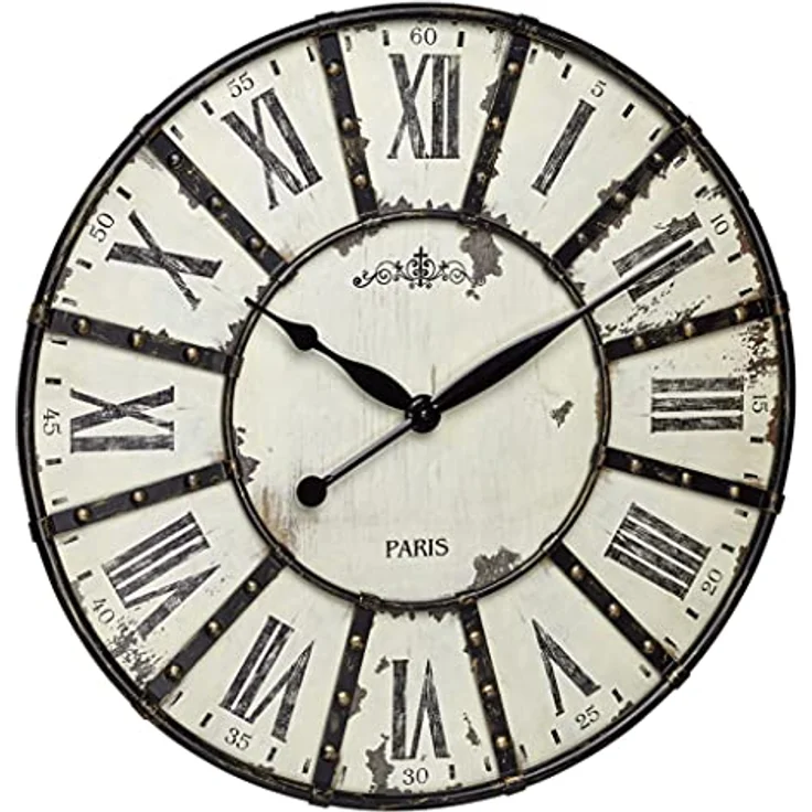 TFA Dostmann Vintage XXL Wanduhr, 60.3039.02, aus Metall, 57cm, analog, schwarz / weiß – Bild 1