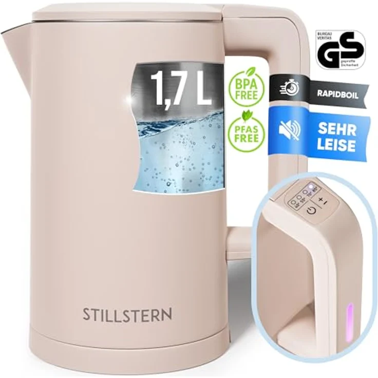 Stillstern Wasserkocher mit Temperatureinstellung [1,7L | 40-55-70-85-100°C], 12 Std. Warmhalten, Präzisionsausguss aus Edelstahl, Anti-Fingerprint, Schnelles Aufheizen [2200W], Leise, Stabiler Halt – Bild 1
