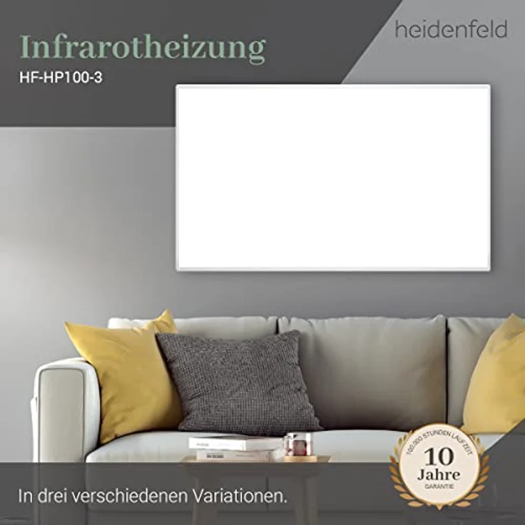 Heidenfeld HF-HP100 Infrarotheizung Heizkörper Flachheizung Heizpaneel bis 1000W Infrarot (1000 Watt), Infrarotheizung – Bild 2