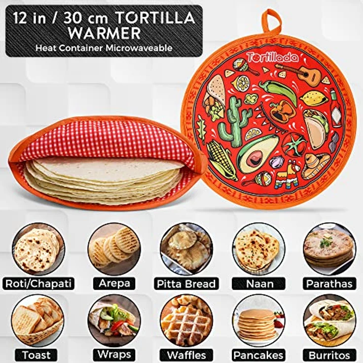 Tortillada Brotkorb 30 cm Tortilla Wärmer/Wärmebehälter mikrowellengeeignet aus Baumwolle – Bild 6