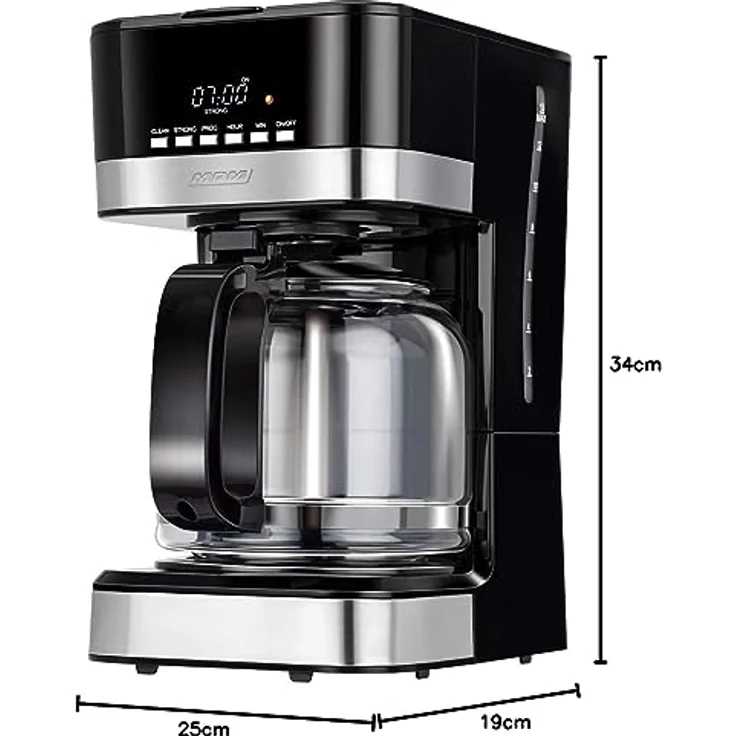 MPM MKW-05 Programmierbare elektrische Tropfkaffeemaschine, Kaffeefiltermaschine 15 Tassen Kapazität, 1,8 Liter, LCD-Display, Warmhaltefunktion, 950 W, schwarz, Edelstahl, 1.8 liters, Black – Bild 6