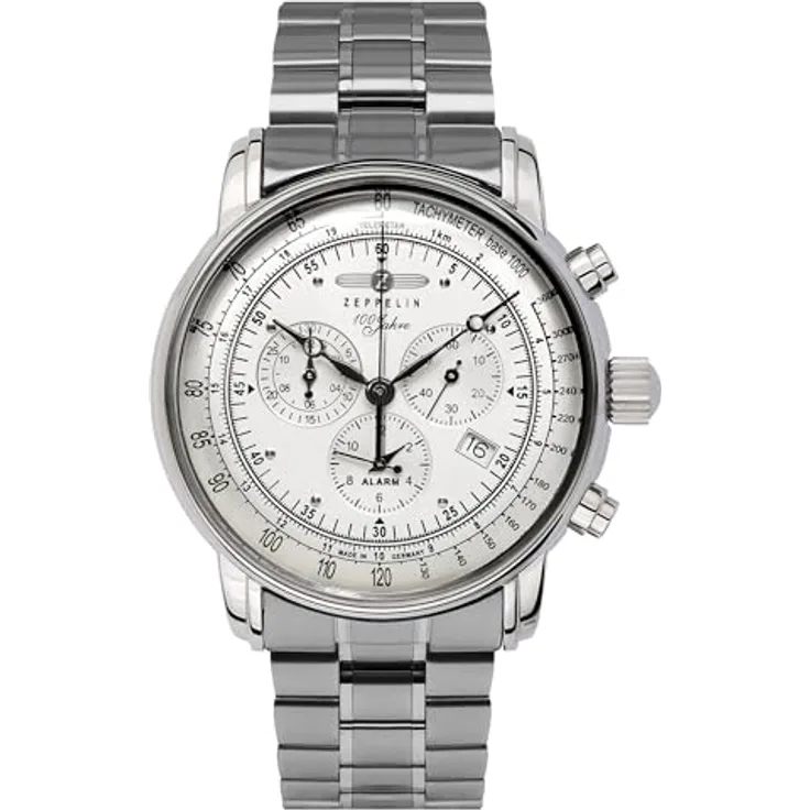 Zeppelin Herrenuhr 100 Jahre Stahl/Silberfarben 7680MB-1, Edelstahl Armband, sicherer Verschluss, silbernes Zifferblatt