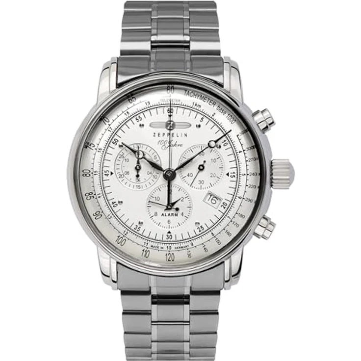 Zeppelin Herrenuhr 100 Jahre Stahl/Silberfarben 7680MB-1, Edelstahl Armband, sicherer Verschluss, silbernes Zifferblatt – Bild 1