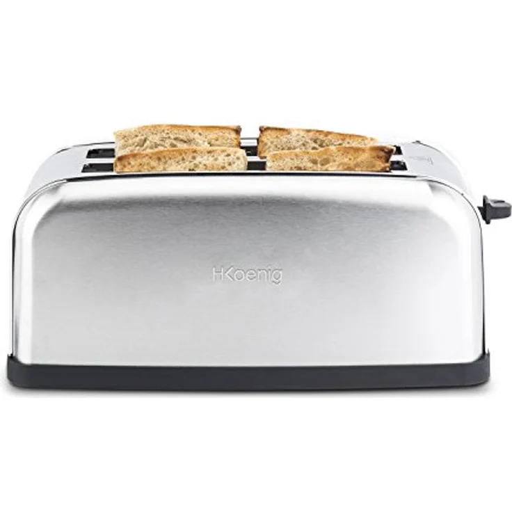 H.Koenig TOAS28 Toaster/Langschlitztoaster mit extra breitem Schlitz / 7 Wärmestufen / 3 Funktionen/geeignet für Bauernbrot, 4 Toasts oder Baguette/Edelstahl/silber – Bild 2
