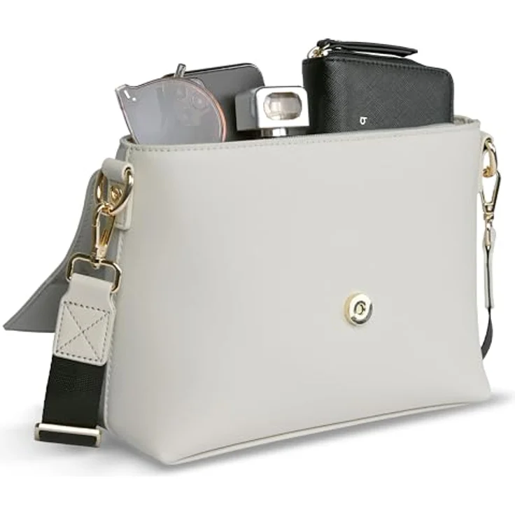 Bugatti ELLA Schultertasche, Handtasche aus Saffiano-Art Kunstleder mit verstellbarem Schultergurt, rot akzentuiert, 27 x 9 x 20,5 cm, 100% Handarbeit – Bild 4