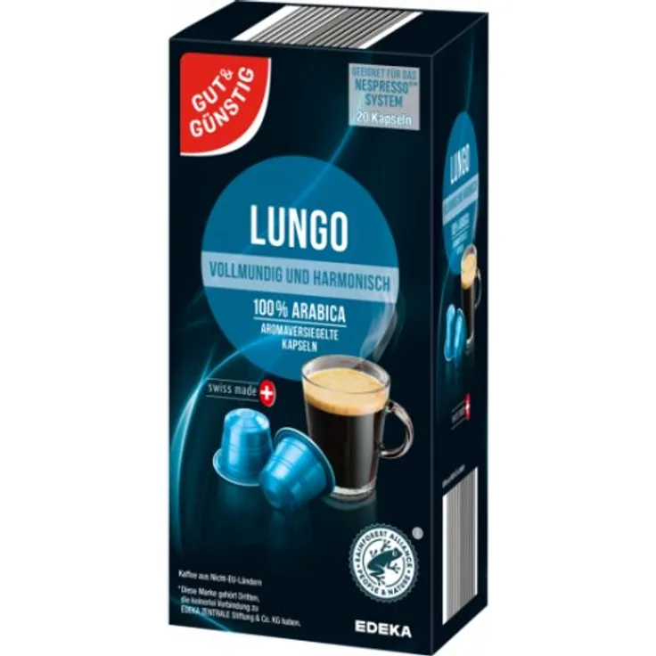 Gut & Günstig Lungo Crema 100% Arabica, Aromaversiegelte Kapseln für Nespresso, 10er Pack (10 x 52g)