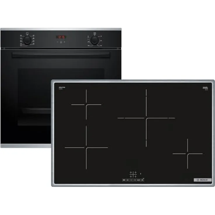 Bosch HBD434FH83 Set Backofen HBA234BB3 + Induktionskochfeld PIE84KBB5E, 7 Backofenfunktionen, 3D Heißluft, 80 cm, EcoClean Direct, Power Boost