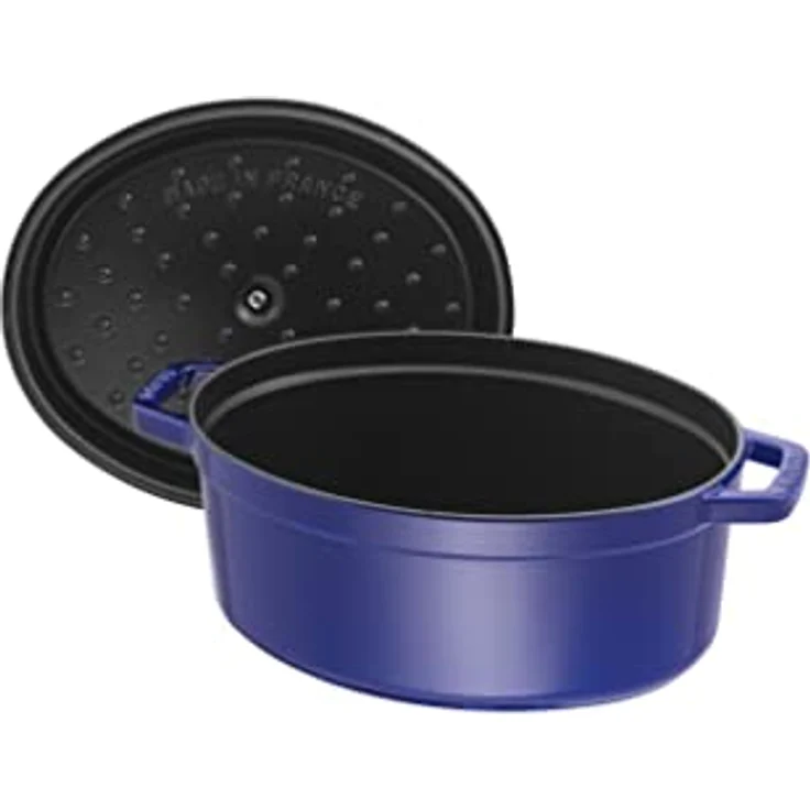 Staub 1103191 Cocotte-Bräter, oval mit Deckel 31 cm, 5,5 L, mit mattschwarzer lierung im Inneren des Topfes, dunkelblau – Bild 2