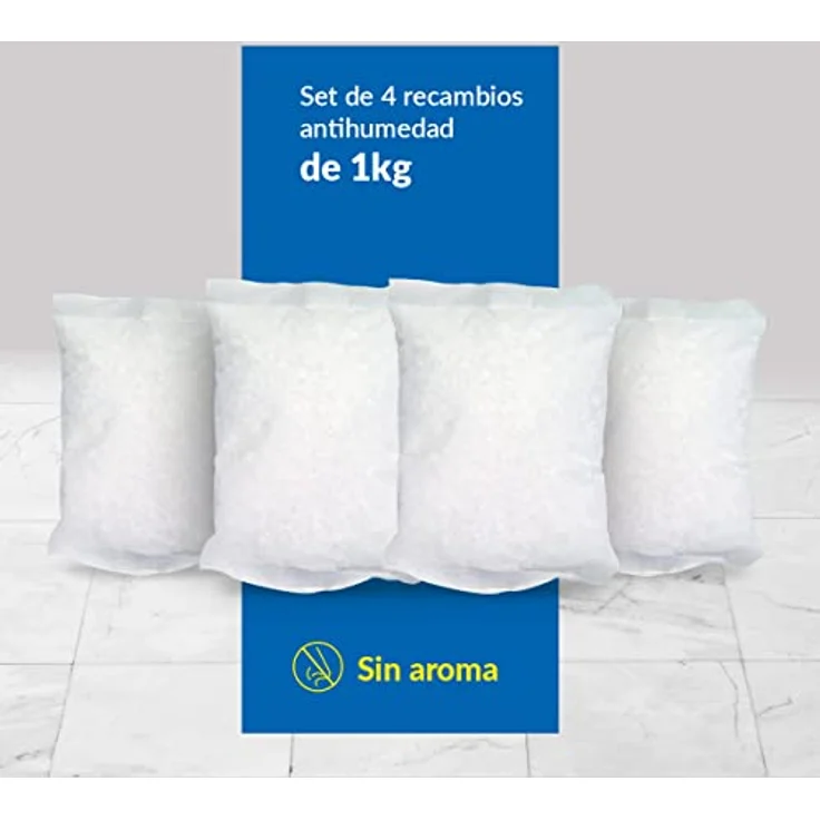 Set mit 4 Nachfüllbeutel - Nachfüllpackungen für Luftentfeuchter - Ideal zum Absorbieren von Feuchtigkeit aus Garagen, Kellern, Wohnzimmern und großen Räumen - 1 kg Beutel – Humydry – Bild 2