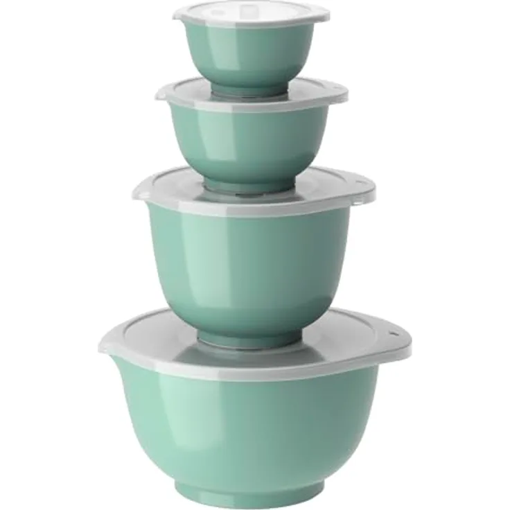 Rosti Margrethe Schüssel Set, 8-teiliges Rührschüssel Set aus recycelbarem Kunststoff mit 4 Schüsseln (0,25 L, 0,5 L, 1,5 L, 3 L) und 4 Deckeln, Nordic Green