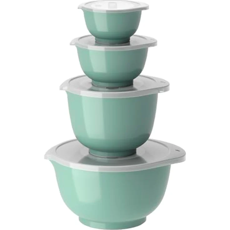 Rosti Margrethe Schüssel Set, 8-teiliges Rührschüssel Set aus recycelbarem Kunststoff mit 4 Schüsseln (0,25 L, 0,5 L, 1,5 L, 3 L) und 4 Deckeln, Nordic Green – Bild 1
