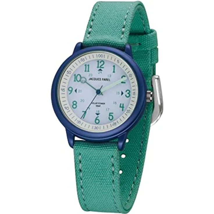 Jacques Farel Solaruhr ORSO 3105, Kinderarmbanduhr mit 31 mm Gehäuse, allergikerfreundlichem Reinaluminium und mineralisch vergütetem Glas, nachhaltiges Geschenk für Kinder
