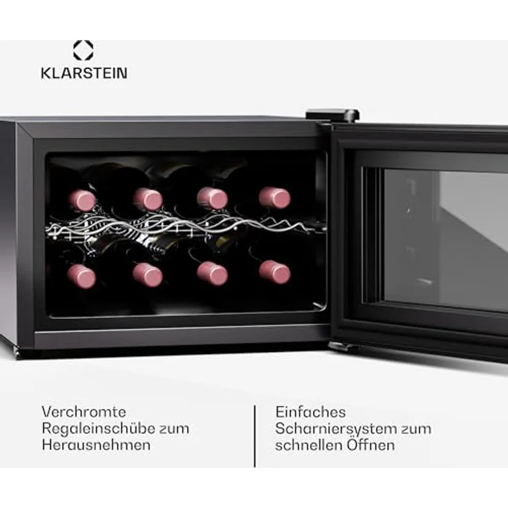 Klarstein Shiraz 8 Uno Weinkühlschrank, 8 Flaschen, 8-18 °C, Touch-Control, Schwarz – Bild 3
