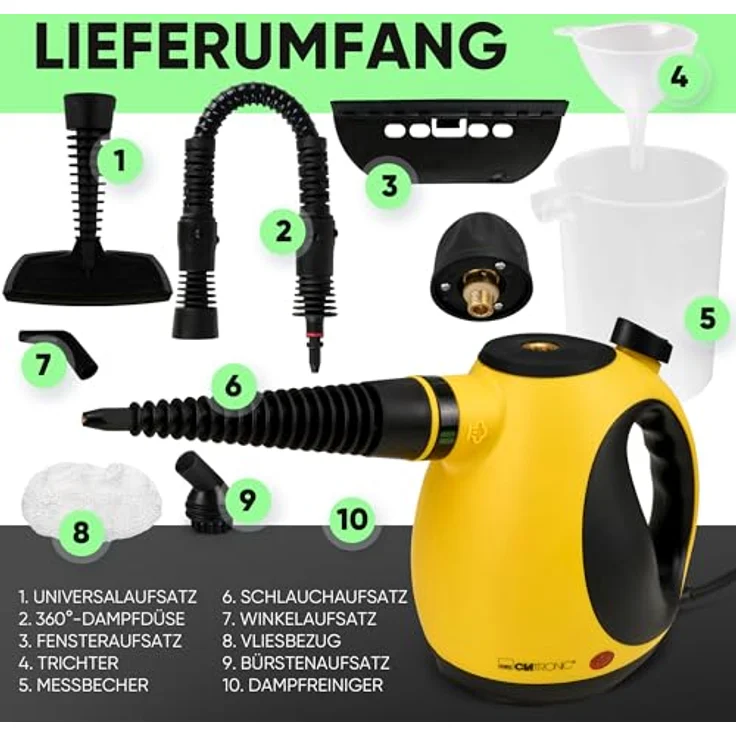 Clatronic DR 3653 Dampfreiniger inkl. 9-teiligem Zubehör, extra 5 m langes Kabel – Bild 6