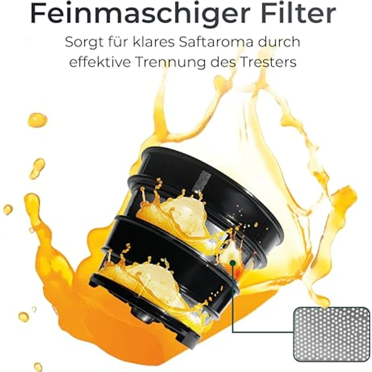 KLAMER Slow Juicer 150 Gemüse und Obst, Entsafter mit Rückwärtsgang, elektrische Fruchtpresse mit Bürste und 2 Behältern, schlankes Design, schwarz – Bild 4
